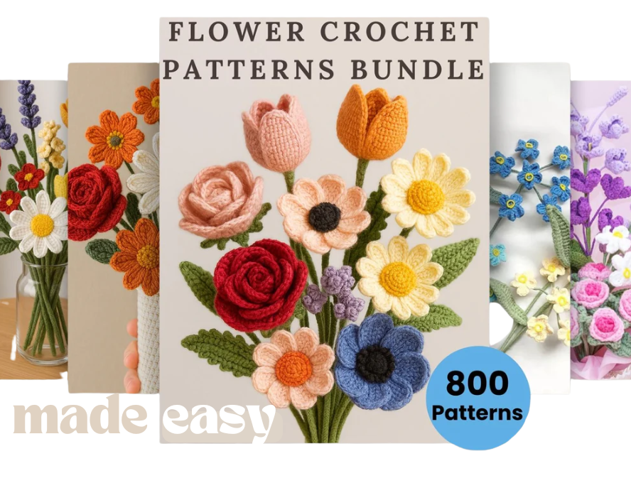 800+ Crochet Flower Pattern Bundle Digital Download | Amigurumi Floral Bouquet, Rose, Tulip, Daisy, Spring Decor, Gift for mom